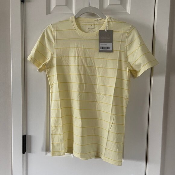 New Everlane Yellow Striped Organic Cotton Crew Neck Tee T Shirt Top Size Small - Picture 1 of 9